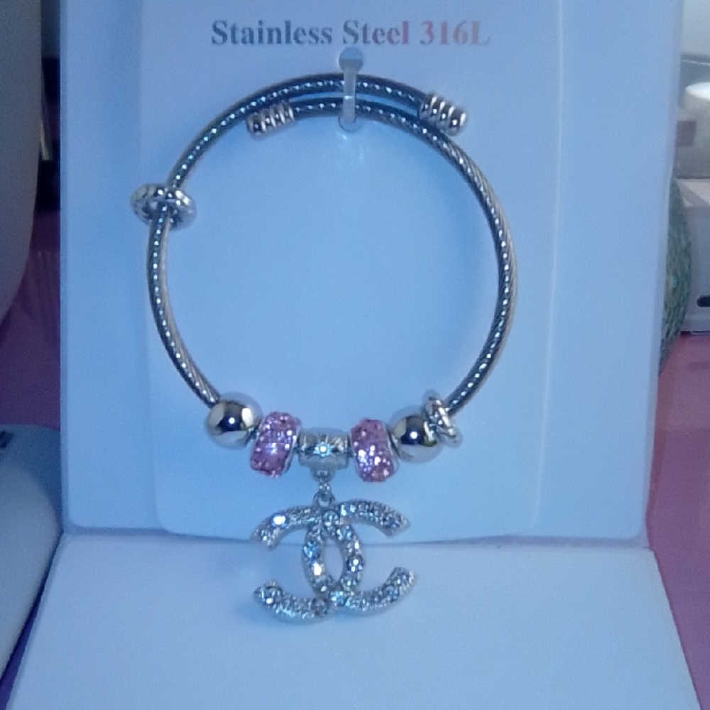 Elegant Silver and Pink Charm Bracelet